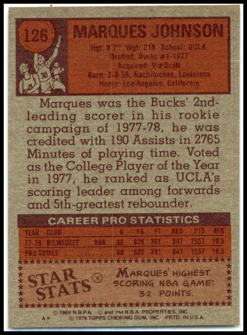 1978-79 Topps #126 Marques Johnson RC Milwaukee Bucks