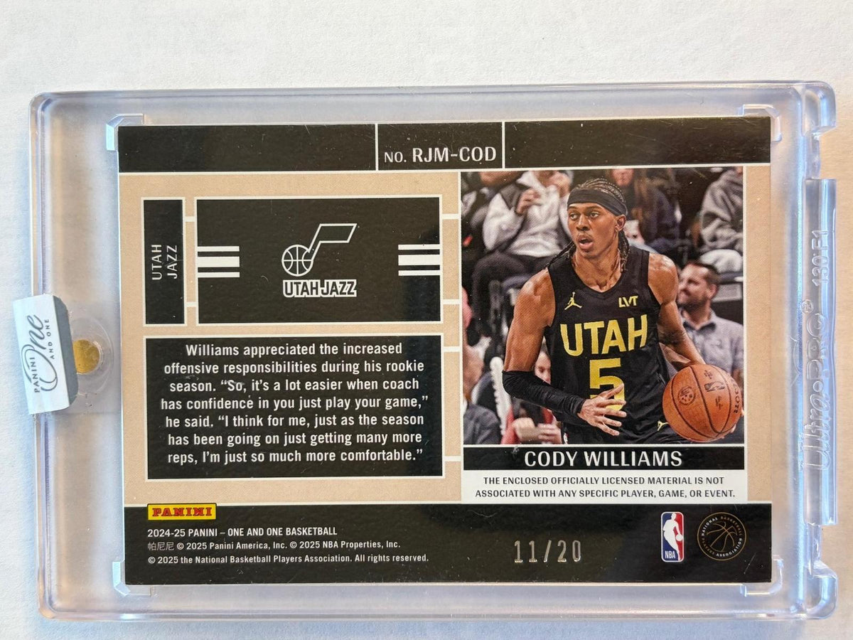 2024-25 One and One Rookie Jumbo Memorabilia #RJM-COD Cody Williams Utah Jazz