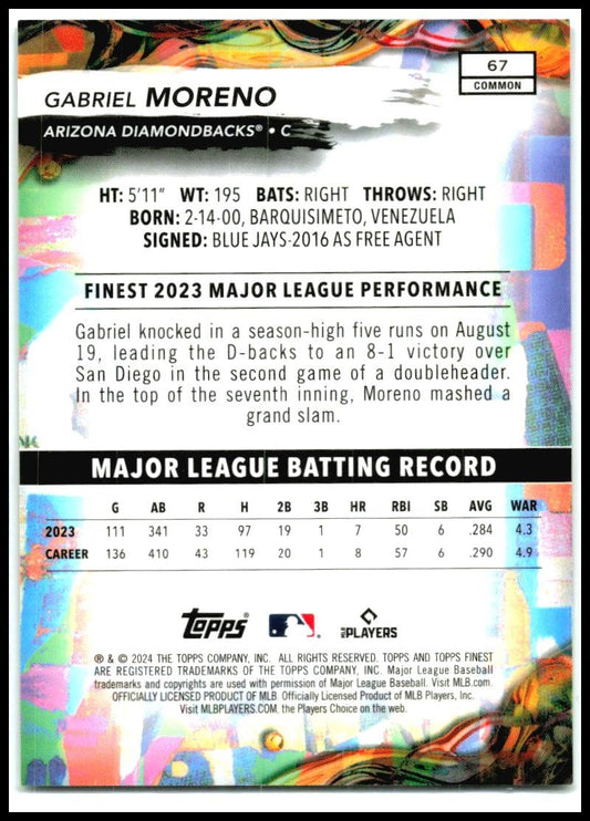 2024 Finest Blue/200 #67 Gabriel Moreno Arizona Diamondbacks