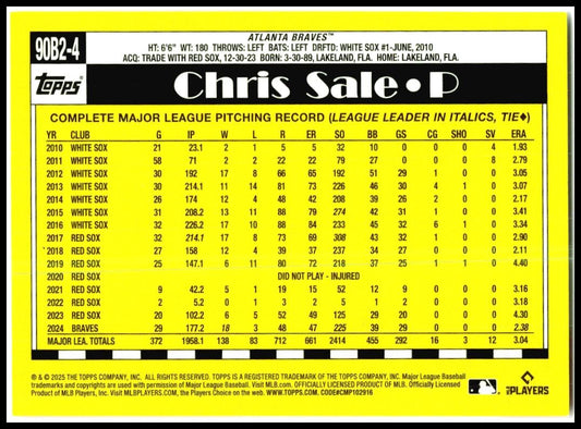 2025 Topps 1990 Topps 35th Anniversary #90B2-4 Chris Sale Atlanta Braves