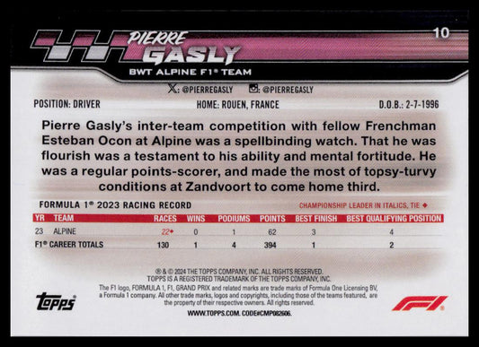 2024 Topps Paddock Pass Formula 1 #10b Pierre Gasly