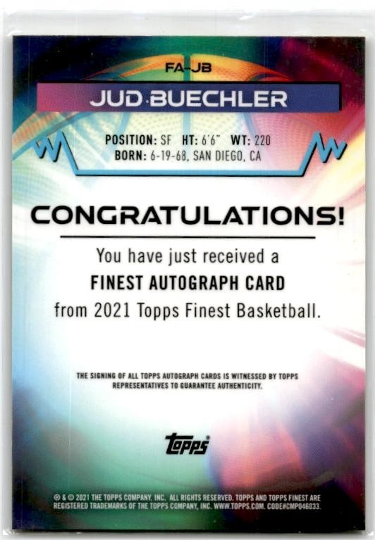 2021 Topps Finest Autographs Gold #FA-JB Jud Buechler Auto /50 Chicago Bulls
