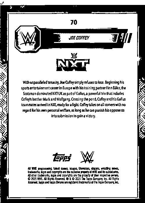 2025 Topps Chrome WWE Aqua Shimmer Refractor #70 Joe Coffey #/199