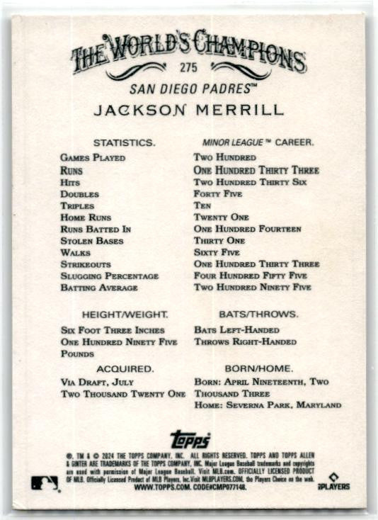 2024 Topps Allen & Ginter #275 Jackson Merrill
