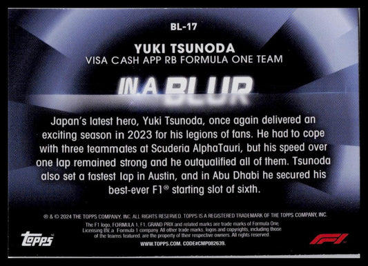 2024 Topps Paddock Pass Formula 1 #BL-17 Yuki Tsunoda In A Blur