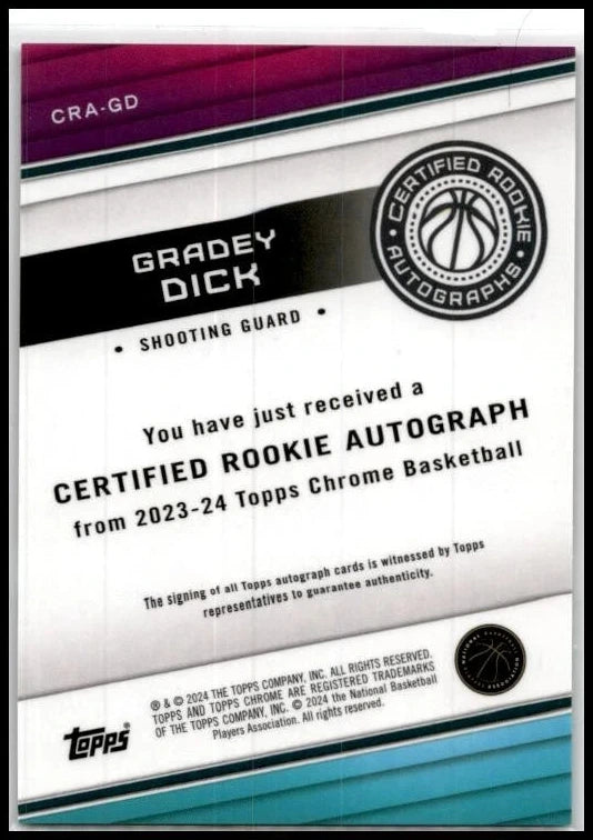 2023-24 Topps Chrome Sapphire Edition Auto Gold #CRA-GD Gradey Dick Auto Raptors