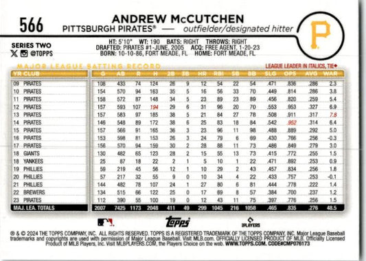 2024 Topps Rainbow Foil #566 Andrew McCutchen Pittsburgh Pirates