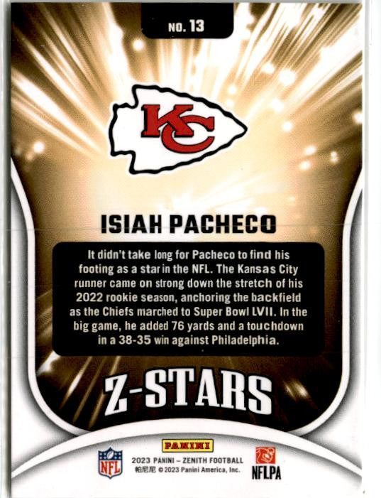 2023 Panini Zenith Z-Stars #13 Isiah Pacheco Kansas City Chiefs