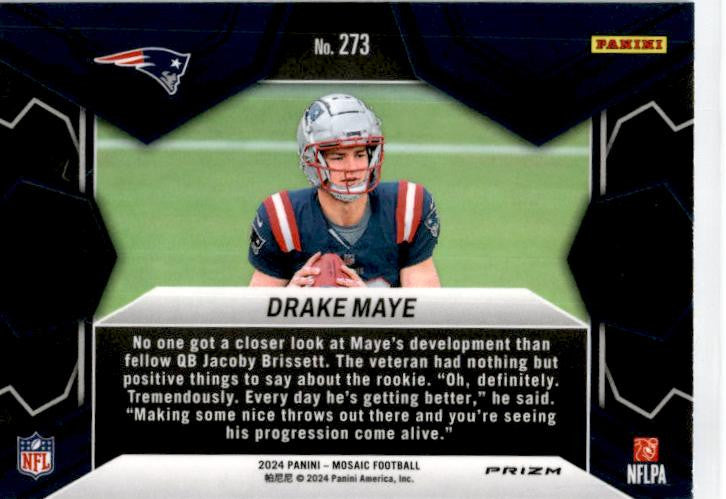 2024 Panini Mosaic Mosaic Reactive Blue #273 Drake Maye New England Patriots