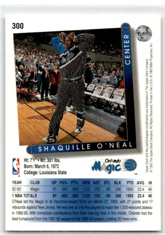 1993-94 Upper Deck #300 Shaquille O'Neal Orlando Magic