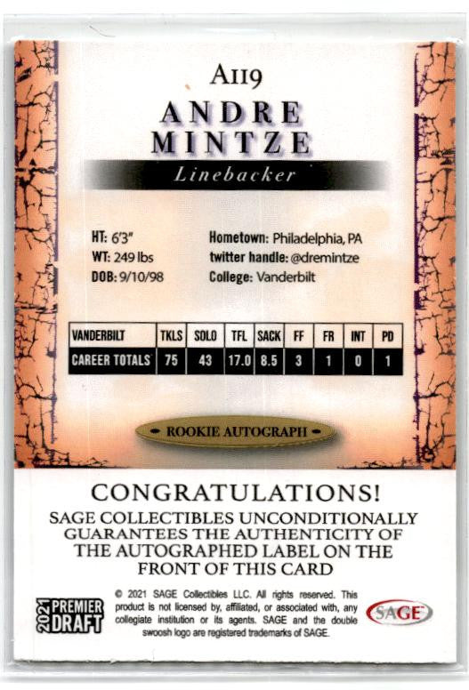 2021 Sage #A119 Andre Mintze Denver Broncos