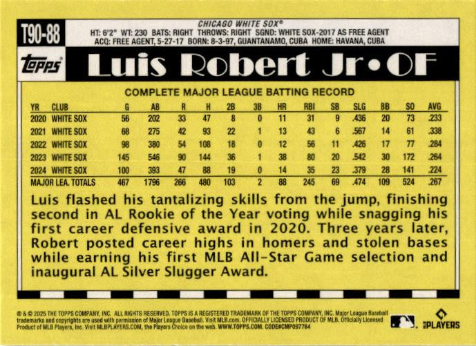 2025 Topps 35th Anniversary Celebration #T90-88 Luis Robert Jr White Sox