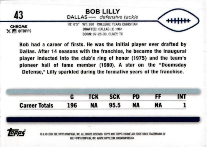 2024 Topps Chrome Checkerboard #43 Bob Lilly Cowboys