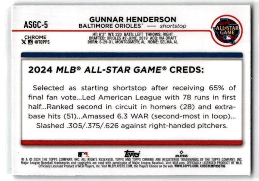 2024 Topps Chrome Update 2024 All Star Game #ASGC-5 Gunnar Henderson Orioles