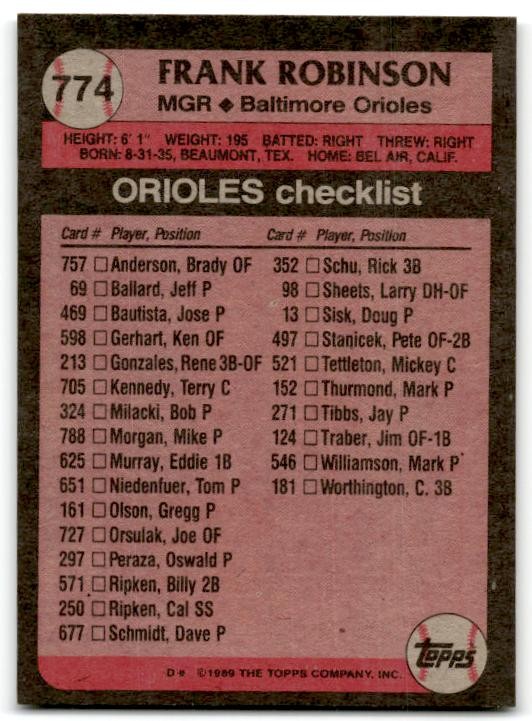 1989 Topps #774 Frank Robinson