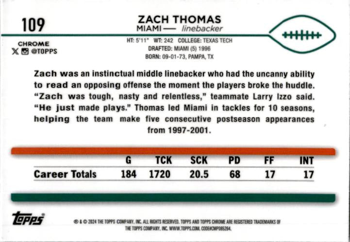 2024 Topps Chrome Checkerboard #109 Zach Thomas Miami