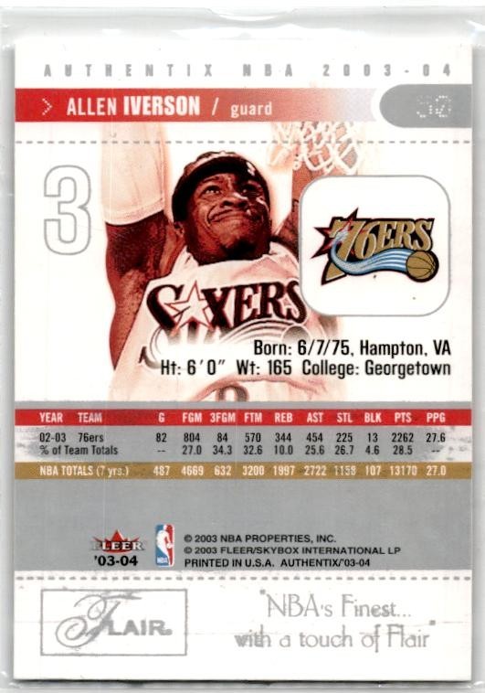 2003-04 Fleer Authentix #50 Allen Iverson Philadelphia 76ers