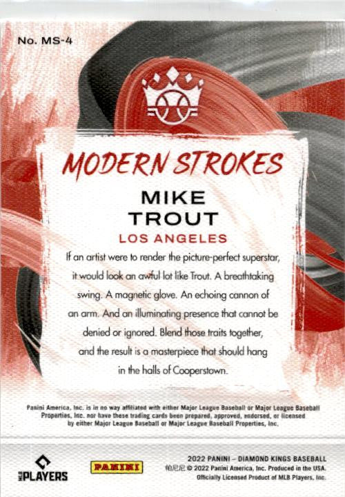2022 Panini Diamond Kings Modern Strokes #MS-4 Mike Trout Los Angeles Angels