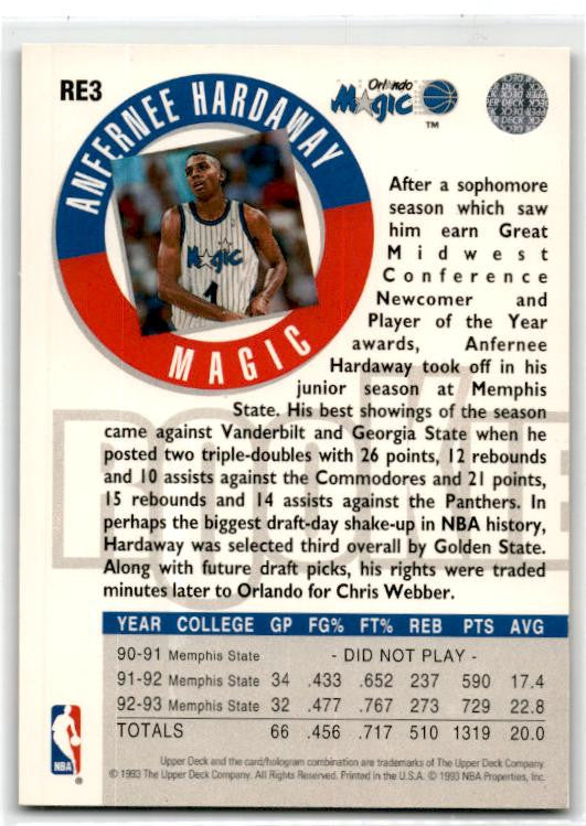 1993-94 Upper Deck Rookie Exchange Gold #RE3 Anfernee Hardaway Orlando Magic