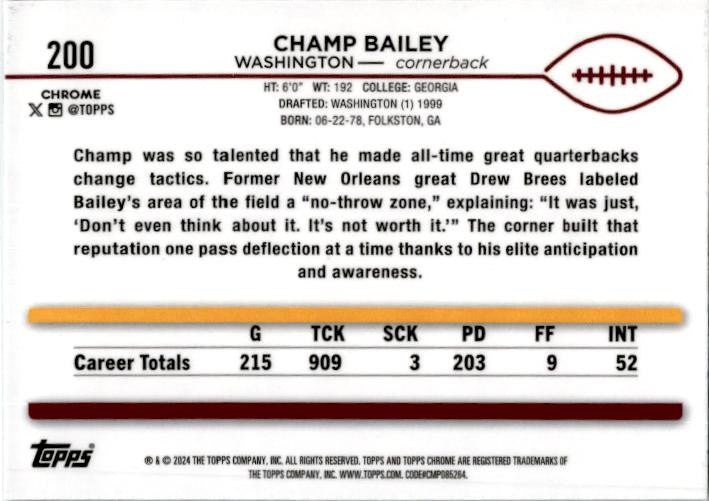 2024 Topps Chrome Checkerboard #200 Champ Bailey Washington
