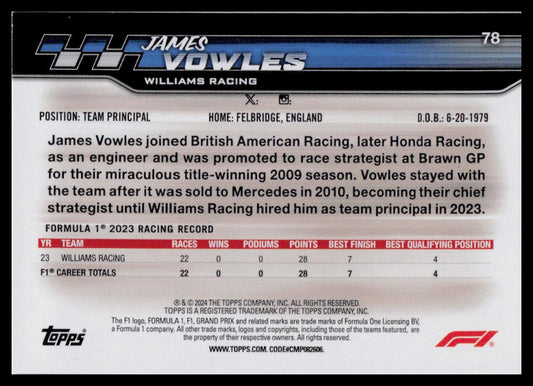 2024 Topps Paddock Pass Formula 1 #78 James Vowles