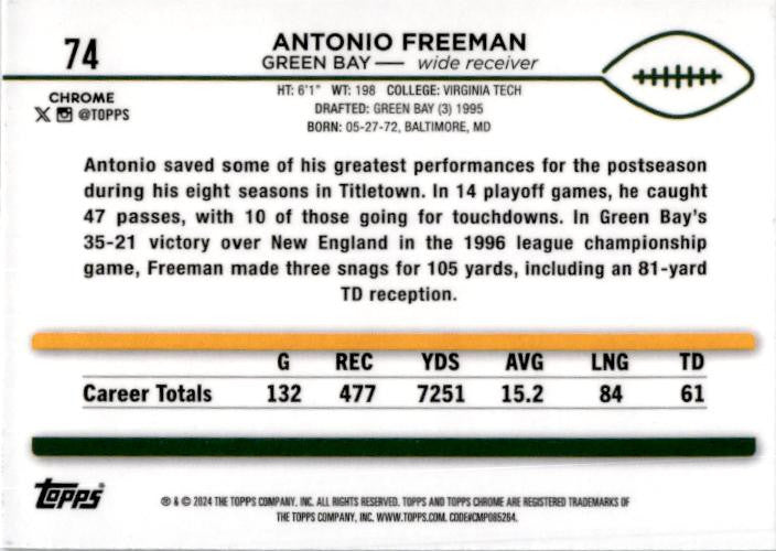 2024 Topps Chorme #74 Antonio Freeman Packers