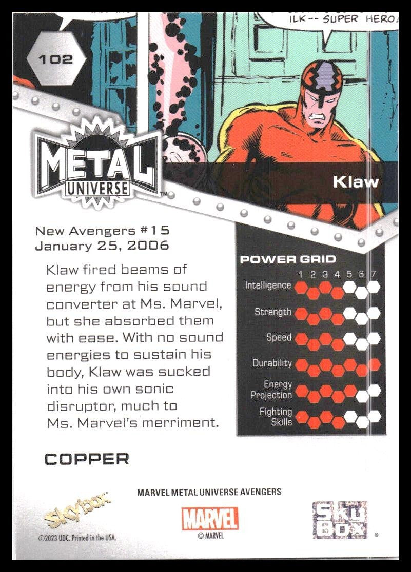 2024 SkyBox Metal Universe Marvel Avengers #102 Klaw Copper FX