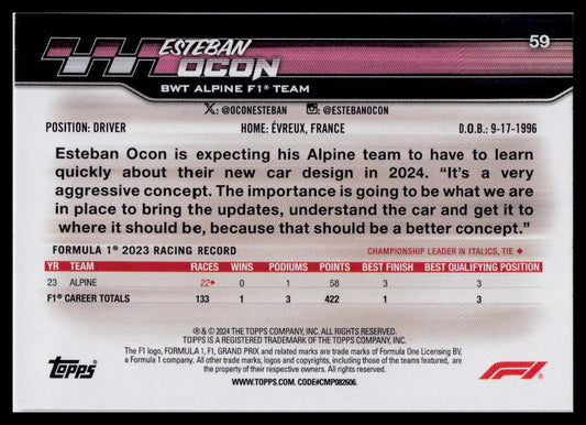 2024 Topps Paddock Pass Formula 1 #59 Esteban Ocon