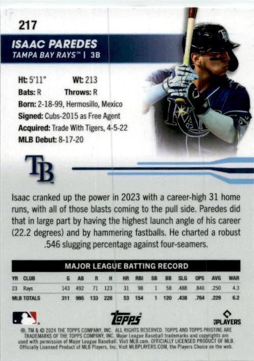2024 Topps Pristine #217 Isaac Paredes Tampa Bay Rays