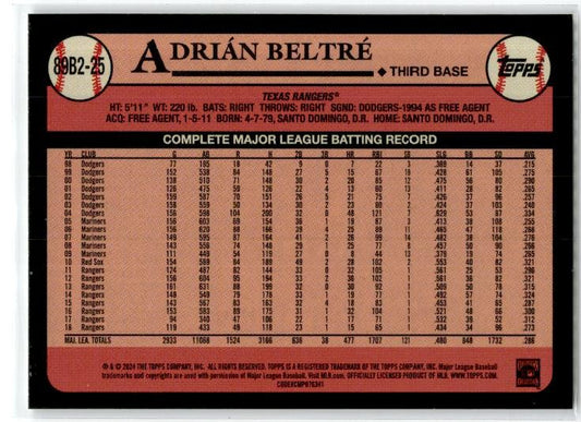 2024 Topps 1989 Topps Baseball 35th Anniversary #89B2-25 Adrián Beltré Rangers