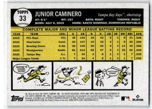 2024 Topps Archives #33 Junior Caminero Rookie Tampa Bay Rays