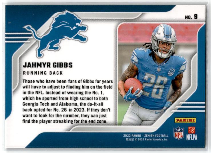 2023 Panini Zenith Behind the Numbers #9 Jahmyr Gibbs Detroit Lions