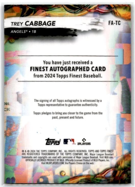 2024 Finest Purple Refractors #FA-TC Trey Cabbage Auto Los Angeles Angels