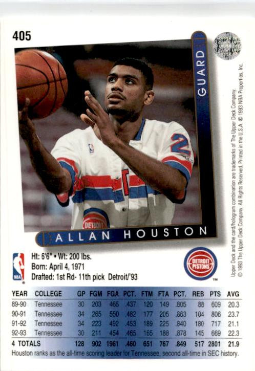 1993-94 Upper Deck #405 Allan Houston Rookie Detroit Pistons