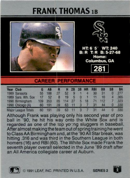 1991 Leaf #281 Frank Thomas Chicago White Sox