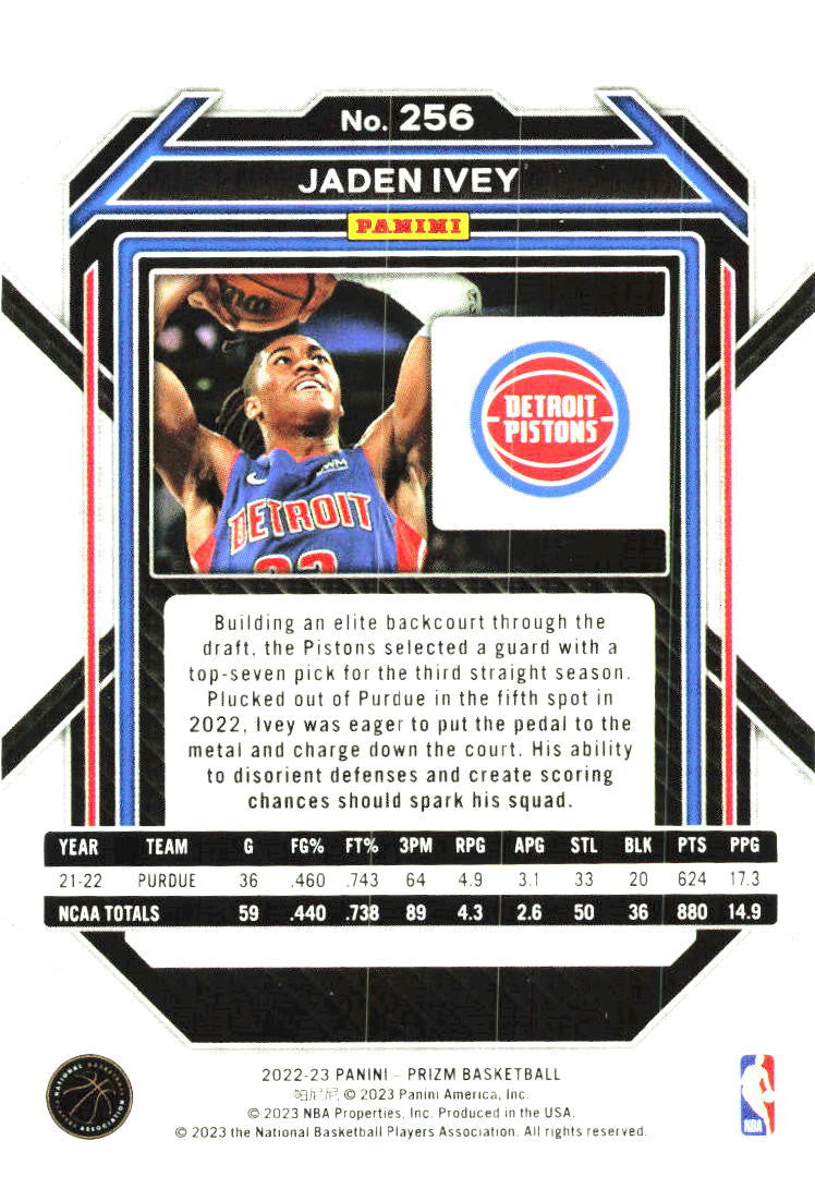 2022-23 Panini Prizm #256 Jaden Ivey Rookie Detroit Pistons