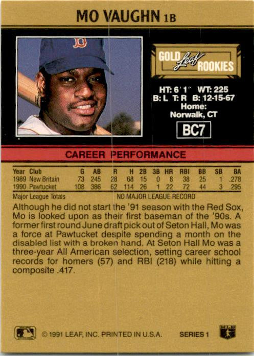 1991 Leaf Gold Rookies Numbered Variations #271 Mo Vaughn Boston Red Sox