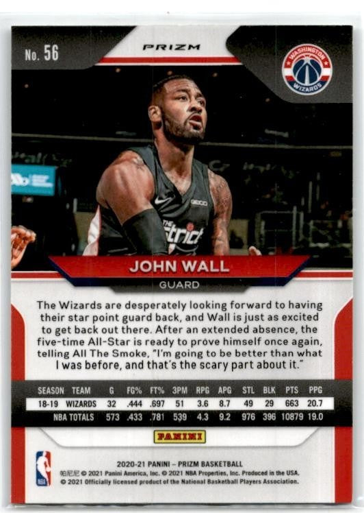 2020-21 Panini Prizm Silver Prizms #56 John Wall Washington Wizards