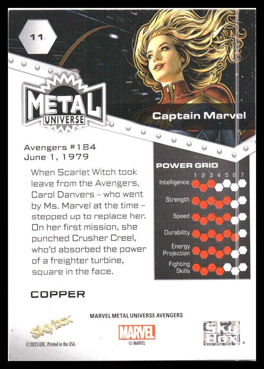 2024 SkyBox Metal Universe Marvel Avengers #11 Captain Marvel Copper FX