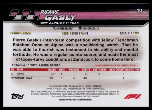 2024 Topps Paddock Pass Formula 1 #10a Pierre Gasly