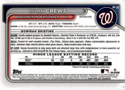 2024 Bowman Draft Chrome #BDC-125 Dylan Crews Washington Nationals