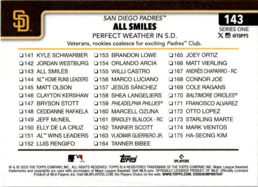 2025 Topps Rainbow Foil #143 All Smiles: Perfect Weather in S.D. Padres