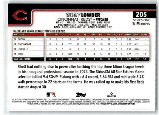 2025 Topps Spring Training #205 Rhett Lowder Cincinnati Reds