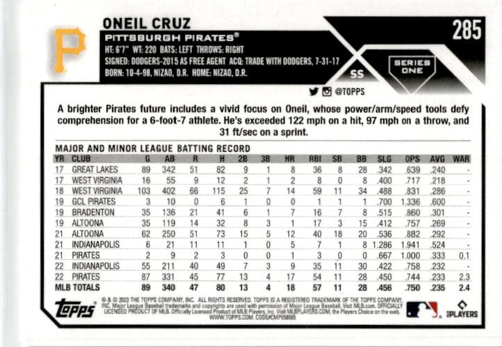2023 Topps #285 Oneil Cruz Pittsburgh Pirates
