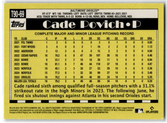 2025 Topps #T90-69 Cade Povich 1990 Topps Baseball 35th Anniversary