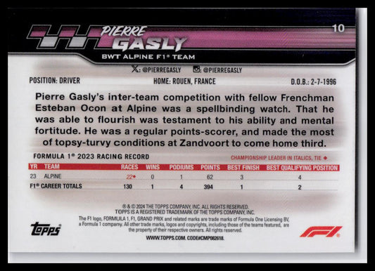 2024 Topps Paddock Pass Formula 1 #10b Pierre Gasly Chrome