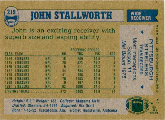 1982 Topps #219 John Stallworth Pittsburgh Steelers