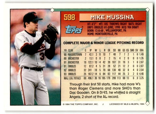 1994 Topps #598 Mike Mussina Baltimore Orioles