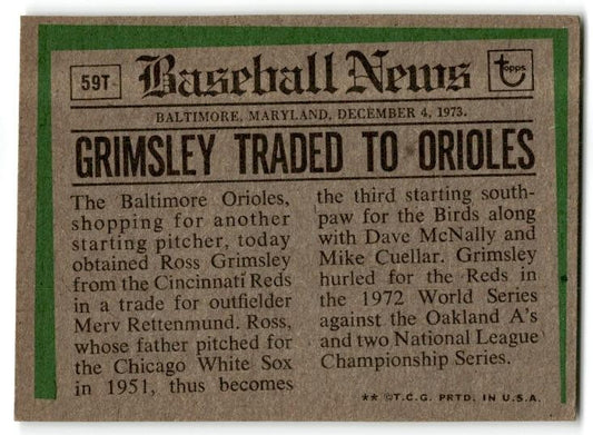 1974 Topps Traded #59T Ross Grimsley Baltimore Orioles