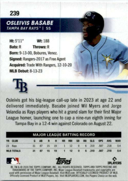 2024 Topps Pristine #239 Osleivis Basabe Rookie Tampa Bay Rays